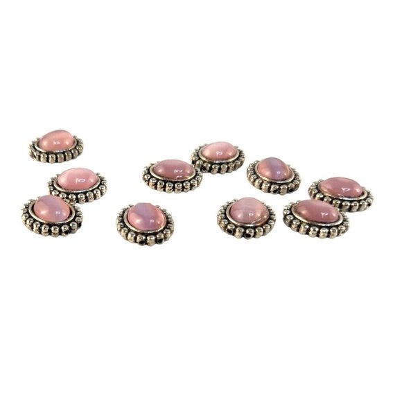 Pink Oval Cabochon Studs For Jewelry Making 10 Pieces Silver Beaded Edge 0.5 Inc - Picture 6 of 8